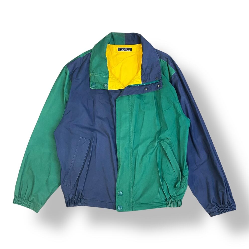 Nautica Vintage 90s Men’s Reversible Hooded Color block Jacket Size L Streetwear